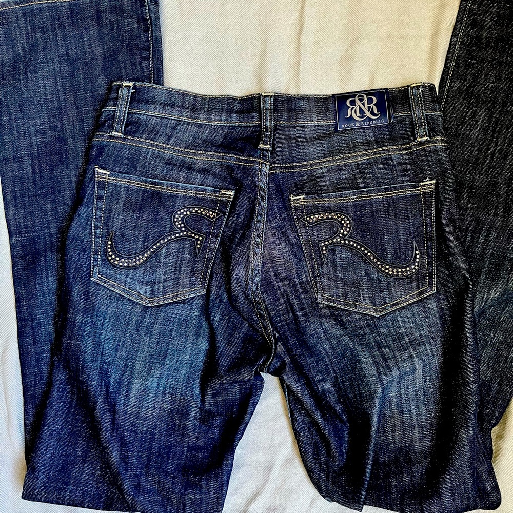 Rock & Republic Kasandra Jeans - Denim with Rhinestones - Size 8